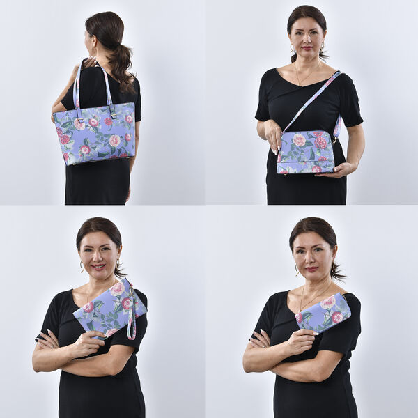 Passage - 4er-Set, Handtasche, Crossbody Tasche, Clutch und Brieftasche mit Blumen Muster, Lila image number 2