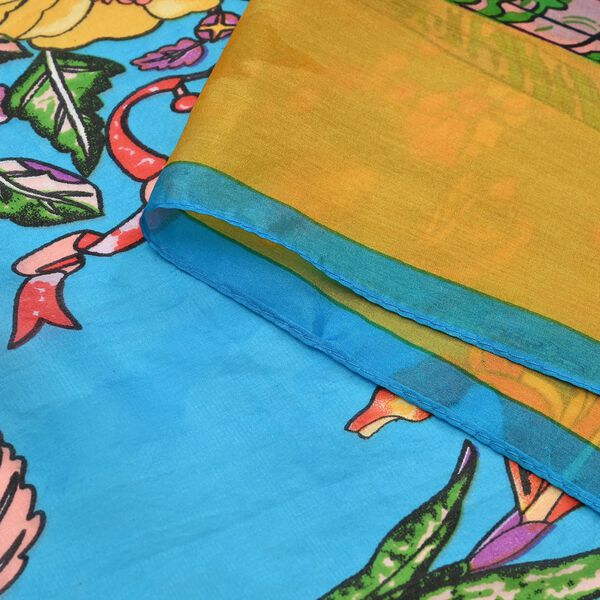 LA MAREY 100% Maulbeerseiden Schal, Blau und gelb image number 3