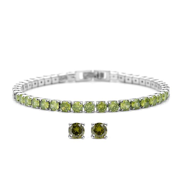 Peridot Zirkonia-Ohrstecker mit Armband, reines Messing ca. 41,00 ct