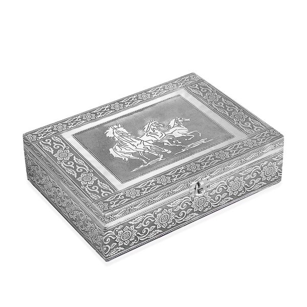 Schmuckk&auml;stchen aus Holz mit Aluminiumbeschlag, Pferde-Verzierung, Silber image number 4