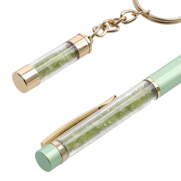 Premium Kollektion - Echter Peridot-Kugelschreiber mit extra Mine und Schl&uuml;sselanh&auml;nger image number 5