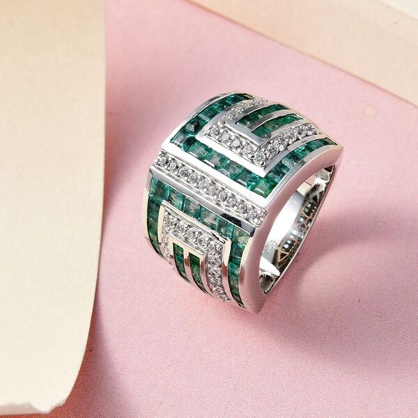 AAA Kagem sambischer Smaragd und Zirkon-Ring - 3,93 ct. image number 2