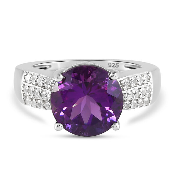 Afrikanischer Amethyst und Zirkon Ring 925 Silber platiniert