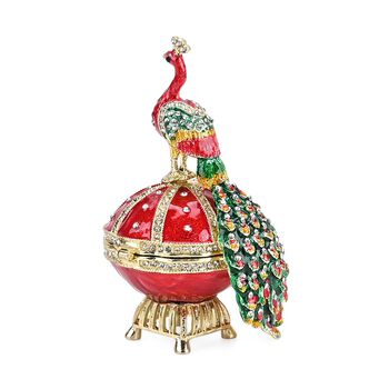 LIVMORE Pfauen-Design Schmuckdose, 6x7x10cm, Rot