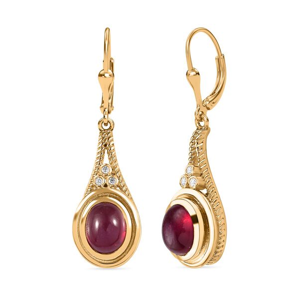 AA Afrikanischer Rubin (Fissure gef&uuml;llt), Moissanit Ohrringe, 925 Silber Gelbgold Vermeil, ca. 6.17 ct