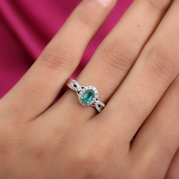 Sambischer Smaragd und Zirkon Ring 925 Silber Platin-&Uuml;berzug image number 3