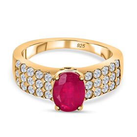 Afrikanischer Rubin (Fissure gefüllt), weißer Zirkon Ring 925 Silber vergoldet (Größe 17.00) ca. 2.83 ct