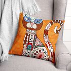 Vollständig besticktes Kissenbezug in 100% Baumwolle, 43x43 cm, Single Katze, Orange image number 0
