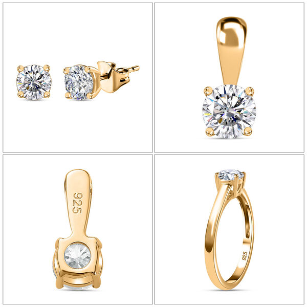 Funkelnde Königin- Moissanit Schmuckset, 925 Silber 750 Gelbgold Vermeil - 1,77 ct. image number 5