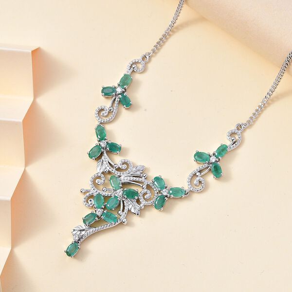 Kagem sambische Smaragd und Zirkon-Halskette, 45 cm - 4,78 ct. image number 9