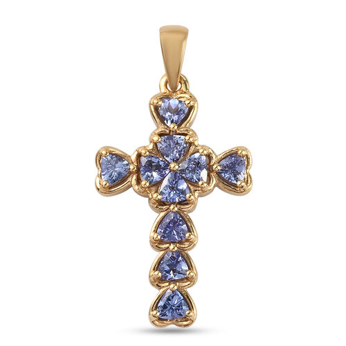 Tansanit Kreuz Anhänger 925 Silber vergoldet ca. 1,14 ct image number 0