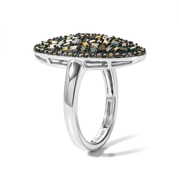 D'Joy Blauer Diamant, Gr&uuml;ner Diamant Ring 925 Silber Rhodiniert (Gr&ouml;&szlig;e 18.00) ca. 1,05 ct image number 3
