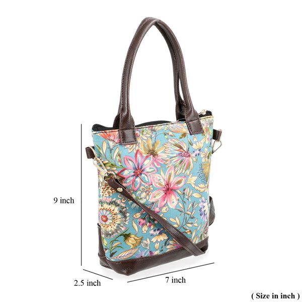 Crossbody Tasche aus Baumwolle, Blockdruck, 25,4x23cm, Hellblau image number 8