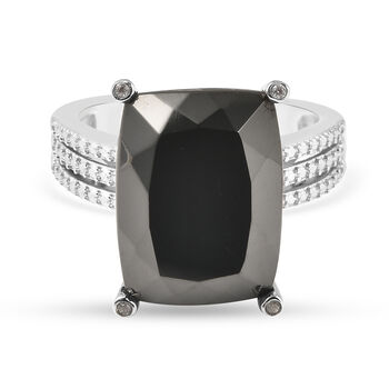 Elite Shungit und Zirkon Ring 925 Silber rhodiniert (Gr&ouml;&szlig;e 17.00) ca. 7,28 ct