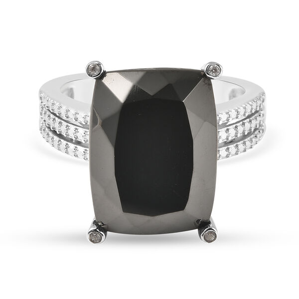 Elite Shungit und Zirkon Ring 925 Silber rhodiniert  ca. 7,28 ct