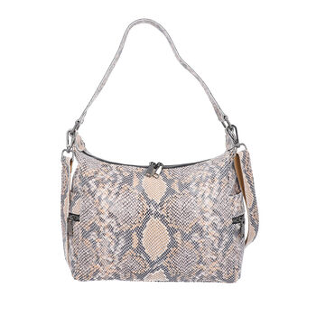 Hobo Tasche aus 100% echtem Leder, Schlangenhautmuster, Gr&ouml;&szlig;e 30x27x10 cm, Beige
