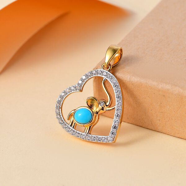 Sleeping Beauty T&uuml;rkis, Wei&szlig;er Zirkon Anh&auml;nger 925 Silber 750 Gelbgold Vermeil ca. 1.14 ct image number 2