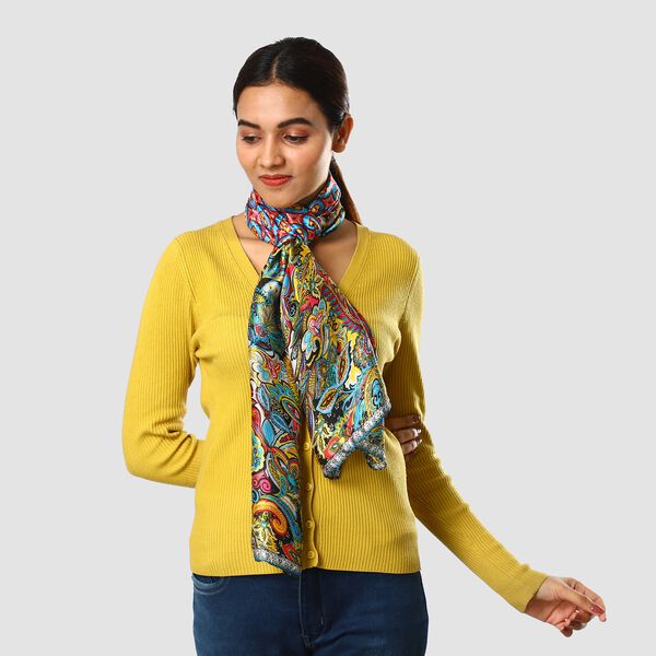 100% natürlicher Satin Seiden Schal, Arabeske Muster, Mehrfarbig image number 3