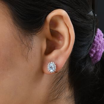 AA Himmelblauer Topas, Zirkon Ohrringe 925 Silber Platiniert ca. 2.37 ct