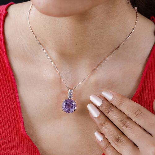Blume des Lebens: Rose de France Amethyst, rosa Saphir, Anhänger mit Kette im Schmuckset, 925 Silber Roségold Vermeil ca. 11,16 ct image number 1