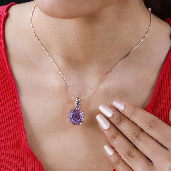Blume des Lebens: Rose de France Amethyst, rosa Saphir, Anhänger mit Kette im Schmuckset, 925 Silber Roségold Vermeil ca. 11,16 ct image number 1
