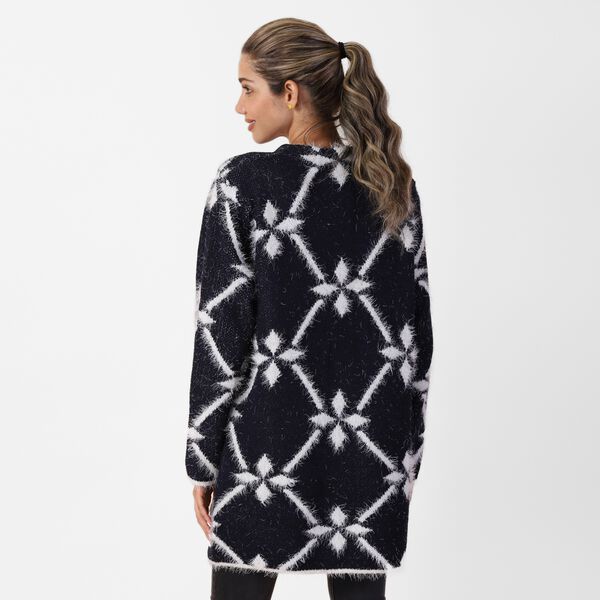 Langer Cardigan mit Taschen und Knopf, gestrickt, Einheitsgr&ouml;&szlig;e Dunkelblau image number 1