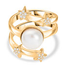 Süßwasser Perle (9-9.5 mm), Weißer Zirkon Ring Messing (Größe 18.00)