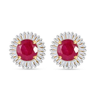 AAA Montepuez-Rubin, Wei&szlig;er Diamant I2-I3 Ohrringe 375 Gold ca. 1.60 ct