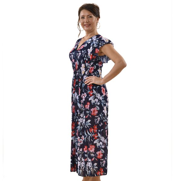 TAMSY - Maxi Kleid mit gesmokter Taille und Flatter&auml;rmel, One Size, blau image number 3