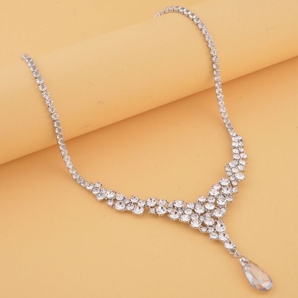 Wei&szlig;e und Champagner Kristall-Halskette, 50 cm - 25 ct. image number 1