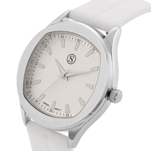 STRADA - Uhr mit japanischem Uhrwerk, silbernem Geh&auml;use und wei&szlig;em Silikonarmband image number 3