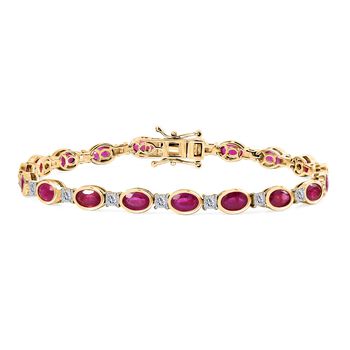 K&ouml;niglicher Glamour- D'Joy Afrikanischer Rubin (Fissure gef&uuml;llt), Moissanit Armband ca. 19 cm 925 Silber Rhodiniert und 750 Gelbgold Vermeil ca. 13.41 ct