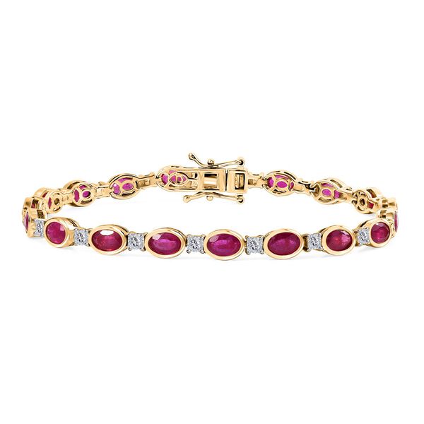 K&ouml;niglicher Glamour- D'Joy Afrikanischer Rubin (Fissure gef&uuml;llt), Moissanit Armband ca. 19 cm 925 Silber Rhodiniert und 750 Gelbgold Vermeil ca. 13.41 ct