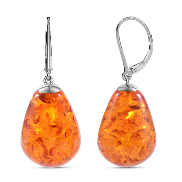 Natürlicher, baltischer Bernstein Ohrringe, 925 Silber platiniert ca. 30,00 ct image number 2