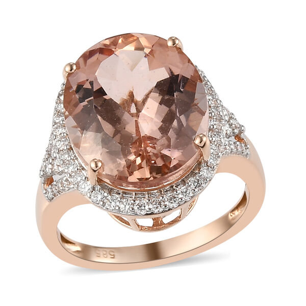 AAA Morganit und Diamant-Halo-Ring, I1-I2 G-H, 585 Gelbgold, 12,17 ct. image number 4