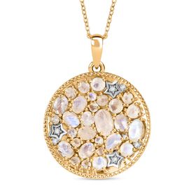 D'Joy AAA Regenbogen Mondstein und Zirkon zweifarbiger Anhänger mit 50cm Kette - 4,30 ct.