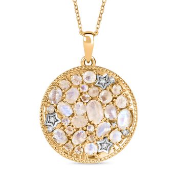 D'Joy AAA Regenbogen Mondstein und Zirkon zweifarbiger Anh&auml;nger mit 50cm Kette - 4,30 ct.