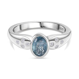 TUCSON FIND - Natürlicher AA Aqua Kyanit, Weißer Zirkon Ring 925 Silber rhodiniert (Größe 18.00) ca. 1.13 ct