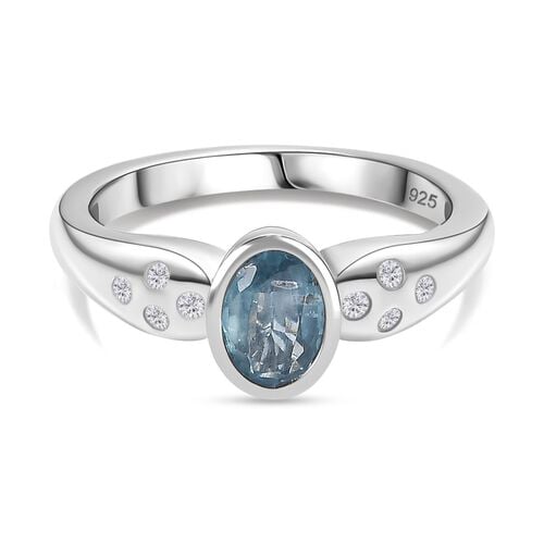 TUCSON FIND - Natürlicher AA Aqua Kyanit, Weißer Zirkon Ring 925 Silber rhodiniert (Größe 18.00) ca. 1.13 ct image number 0