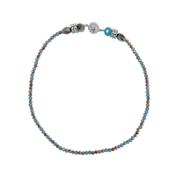 2er Set mehrschichtiger Halsketten und Ohrringe, Blaue, braune und champagnerfarbene Kristallperlen und wei&szlig;e Kristalle image number 6