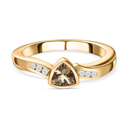 AA Natürlicher goldener Tansanit, Weißer Zirkon Ring, 925 Silber Gelbgold Vermeil (Größe 21.00) ca. 0.53 ct