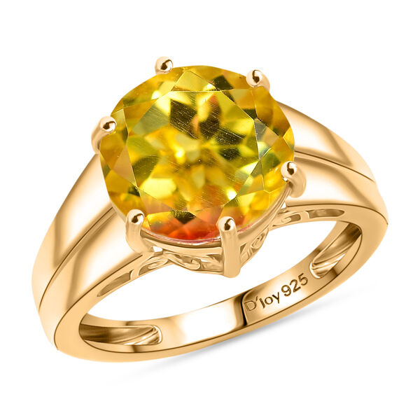 D'Joy - Sonnenfeuer-Kern-Design Sphaleros Quarz Ring, 925 Silber 750 Gelb Vergoldet (Gr&ouml;&szlig;e 19.00) ca. 5.22 ct image number 4