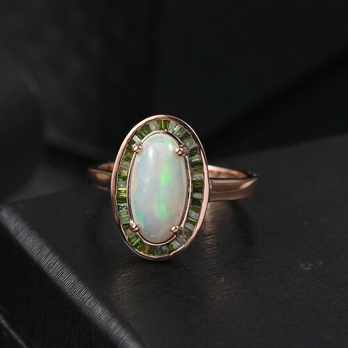 D’joy AA Natürlicher, äthiopischer Welo Opal, Grüner Diamant Ring 925 Silber 750 Roségold Vermeil (Größe 19.00) ca. 2,75 ct image number 1