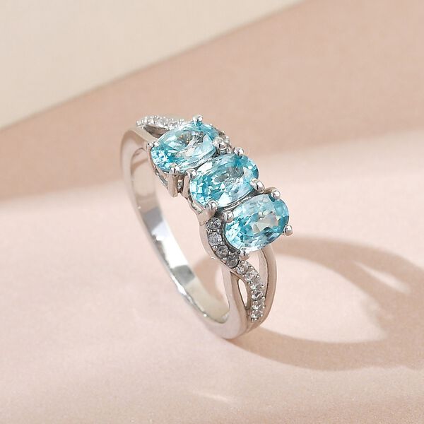 Kambodschanischer, blauer Zirkon und weißer Zirkon-Ring, 925 Silber platiniert  ca. 2,34 ct image number 2