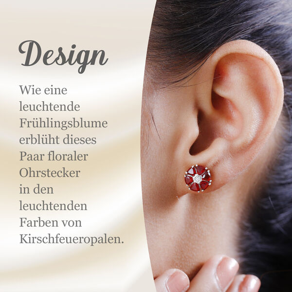 Blumenpracht mexikanische Kirschfeuer-Opal und Zirkon-Ohrstecker image number 6