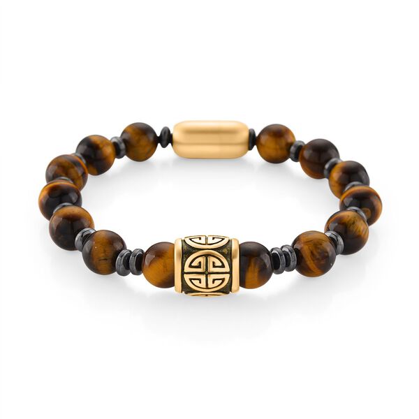 Gelbes Tigerauge und H&auml;matit Armband, 19,75cm - 137 ct.