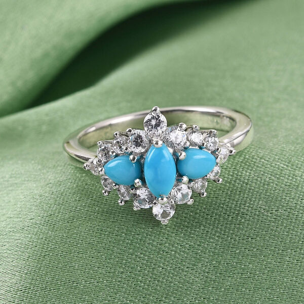 Nat&uuml;rlicher Sleeping Beauty T&uuml;rkis 3 Stein Ring 925 Silber Platin-&Uuml;berzug image number 2