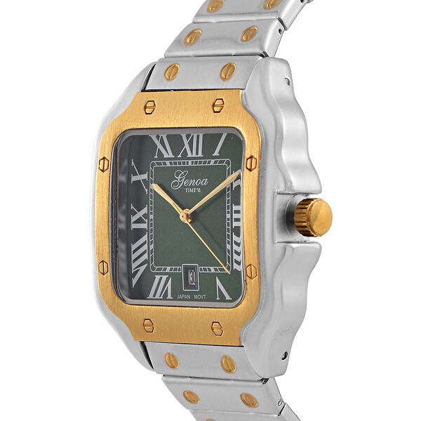 GENOA - Elegante Japan-Uhr mit Datumsfunktion, IPS-versilbertem Geh&auml;use, r&ouml;mischen Ziffern, Edelstahlarmband, 3 ATM Wasserdichtigkeit, 20 cm, bicolor image number 4