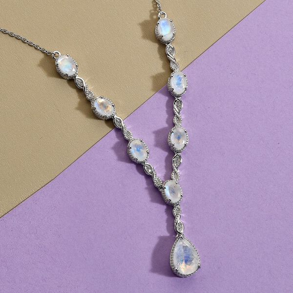 Premium Regenbogen Mondstein-Collier, ca. 45 cm, 925 Silber platiniert ca. 8.81 ct image number 3
