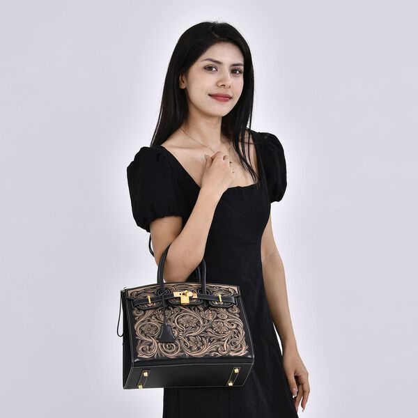 Grand Pelle  - Designer-inspirierte Echtleder Handtasche, schwarz image number 8